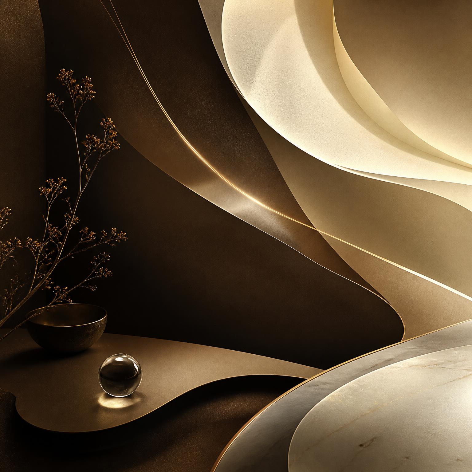 Warm luxurious abstract composition representing Mireya Media's design aesthetic